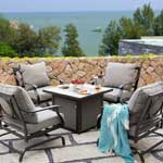 Fire Pit Dining Set with 4 Cushioned Chairs