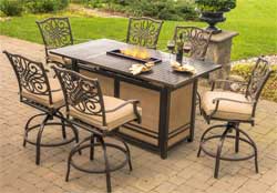 Bar Height Outdoor Fire Pit  Dining Table with 6 Matching Chairs