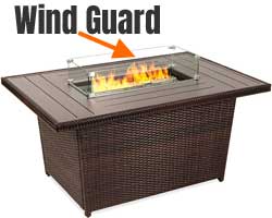 Fire Pit Table with Glass Wind Guard
