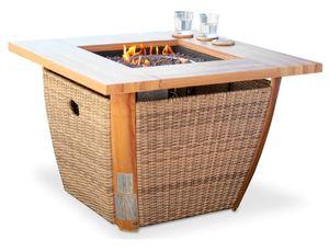 Fire Pit Table with Wicker Sides and Wood-Look Top