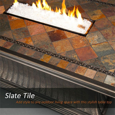 Slate Tabletop of Agio Vienna Fire Pit Table with Fire Bowl Flames