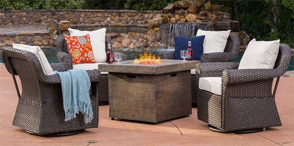 Augusta 5-Piece Fire Pit Set with 4 Swivel Rocking Chairs