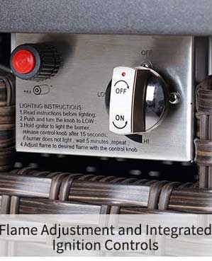 Electronic Ignition Button and Flame Adjusting Button on Propane Gas Fire Pit Table