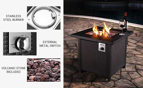 Compact Fire Pit Table with Lava Rock and Electronic Ignition Switch