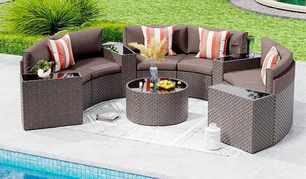 Modular Curved Outdoor Sofa - Re-Arrange Sections to Create Chairs, Loveseats and Coaches Around a Fire Pit