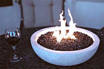Propane Fire Bowl on Metal Patio Table