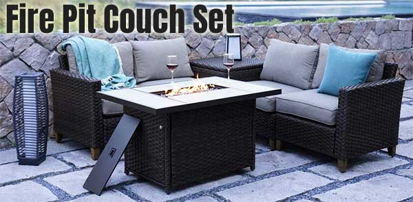 Fire Pit Couch Set with 3 Sofas, Side Table and Gas Fire Pit Table