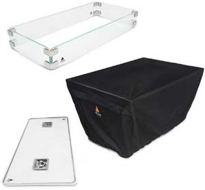 Fire Pit Table Accessories Package Including Cover, Wind Guard and Glass Fire Bowl Cover