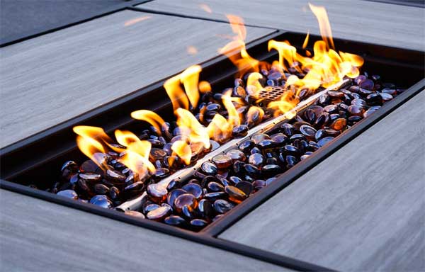 Fire Pit Table Flames, Clean Fire Glass and Sophisticated Stone Tabletop
