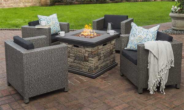 Fire Pit Table with Club Chairs