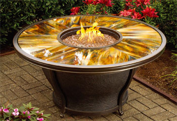 Round Glass Fire Pit Table Close Up View