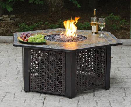 Hexagon Fire Pit Table in Backyard