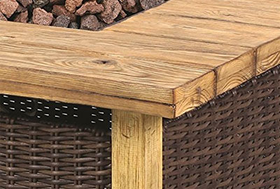 Close Up of Faux Wood and Wicker of Key Largo Fire Pit Table