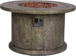 Merida Gas Fire Pit Table with Faux Wood and Round Shape