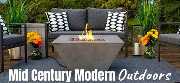 Mid Century Modern Fire Pit and Outdoor Living Room Furniture