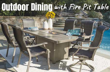 Outdoor Dining Table with Fire Pit and Seating for 6