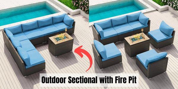 Outdoor Sectional with Fire Pit Table