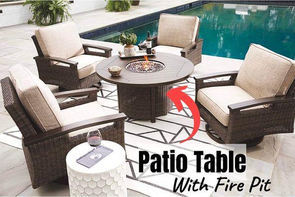 Wicker Style Round Patio Table with Fire Pit in the Middle
