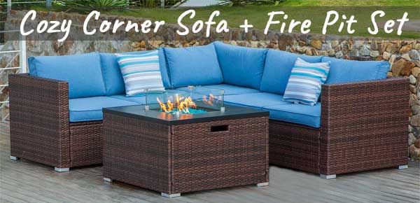 Rattan Corner Sofa with Fire Pit Table - Create a Cozy, Warm Outdoor Living Room