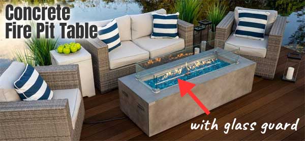Akoya Rectangular Fire Pit Table with Glass Guard & Reflective Fire Glass