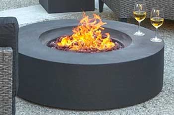 Faux Concrete Round Fire Table with Lava Rock