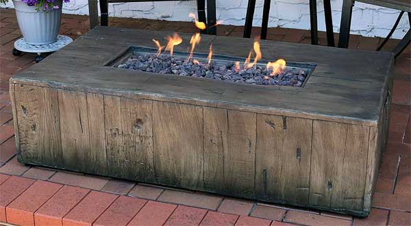 Rustic Faux Wood Fire Pit Table