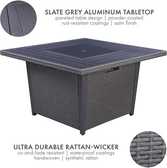 Slate Grey Aluminum Fire Table with Lid Cover