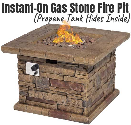 Faux Stacked Stone Propane Fire Pit Table with Instant Ignition