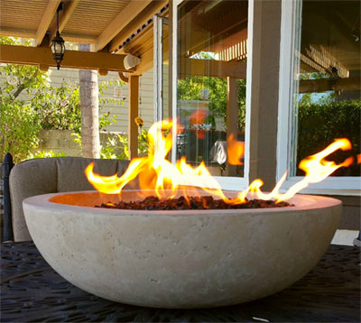 Tabletop Fire Bowl Up Close with Flames