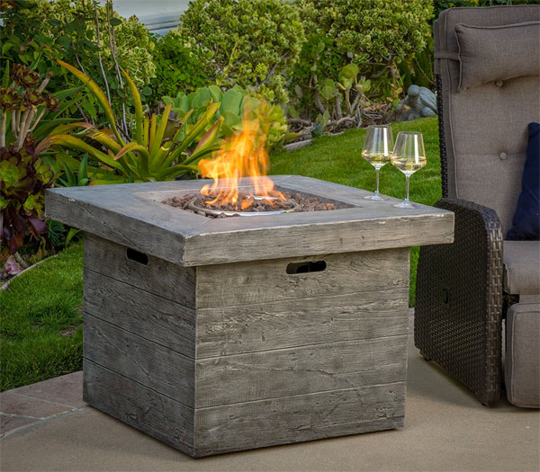 Vermont Outdoor Fire Pit with Wood-Look Surround and Lava Rock Fire Bowl