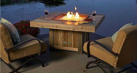Vintage Fire Pit Table with Weathered Wood Planks